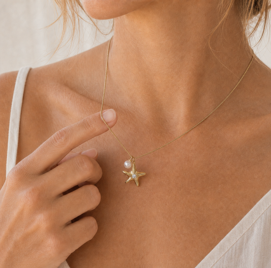 The Starlight Tide Starfish & Pearl Necklace