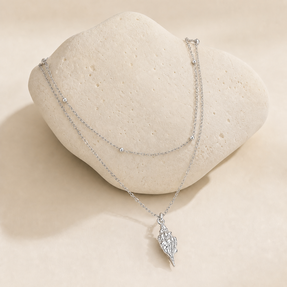 The Ocean Echo Layered Conch Necklace